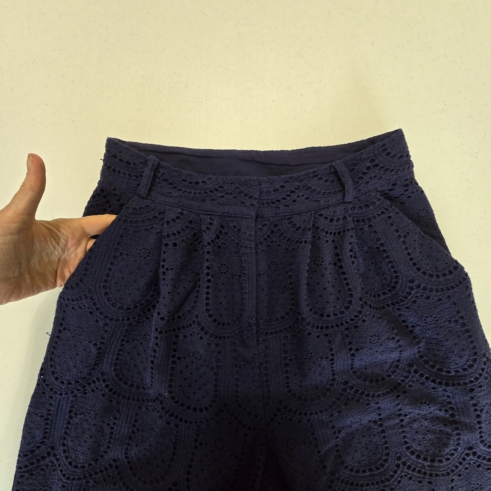 Farm Rio Pineapple Eyelet Wide Leg Pants Navy Lined Women XS Vacation Resortwear - Picture 9 of 14